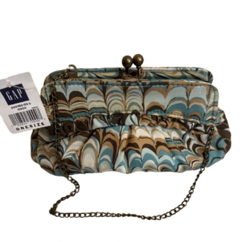 Vintage Y2K Gap silk cotton blend Satin Kiss Lock Clutch Purse Chain Strap NWT